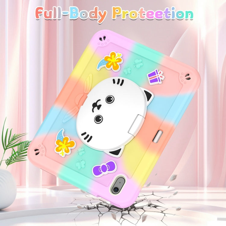 For iPad Air 11 2025 / 2024 Cat Holder Silicone Hybrid PC Tablet Case with Strap(Colorful Rose Gold) by buy2fix