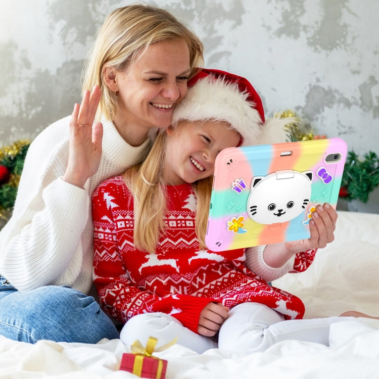 For iPad Air 11 2025 / 2024 Cat Holder Silicone Hybrid PC Tablet Case with Strap(Colorful Rose Gold) by buy2fix