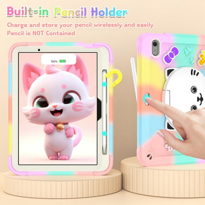 For iPad Air 11 2025 / 2024 Cat Holder Silicone Hybrid PC Tablet Case with Strap(Colorful Rose Gold) by buy2fix