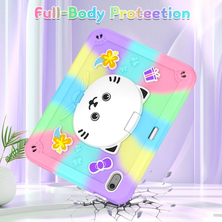 For iPad Air 11 2025 / 2024 Cat Holder Silicone Hybrid PC Tablet Case with Strap(Colorful Purple) by buy2fix