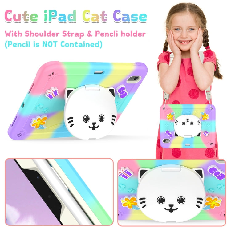 For iPad Air 11 2025 / 2024 Cat Holder Silicone Hybrid PC Tablet Case with Strap(Colorful Purple) by buy2fix