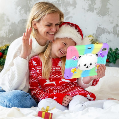 For iPad Air 11 2025 / 2024 Cat Holder Silicone Hybrid PC Tablet Case with Strap(Colorful Purple) by buy2fix