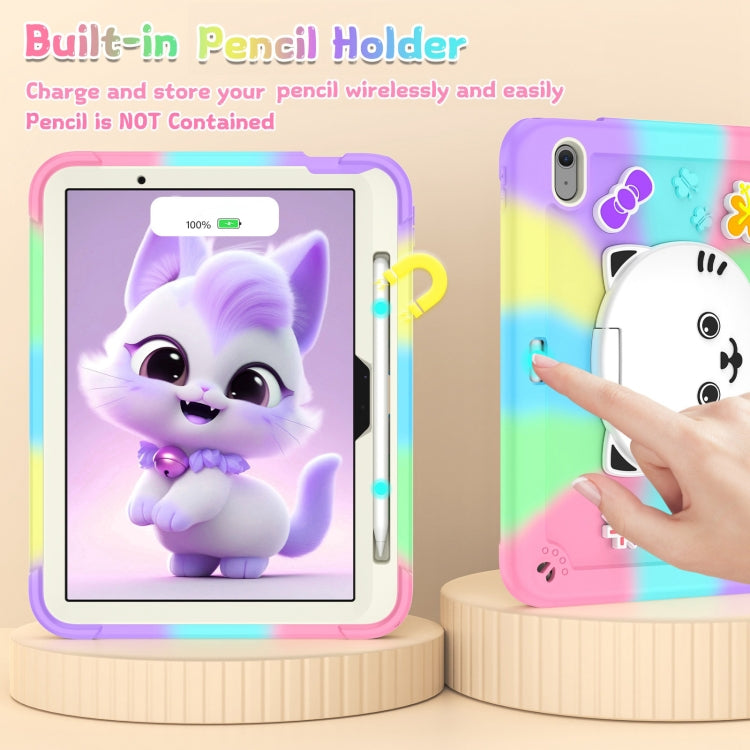 For iPad Air 11 2025 / 2024 Cat Holder Silicone Hybrid PC Tablet Case with Strap(Colorful Purple) by buy2fix