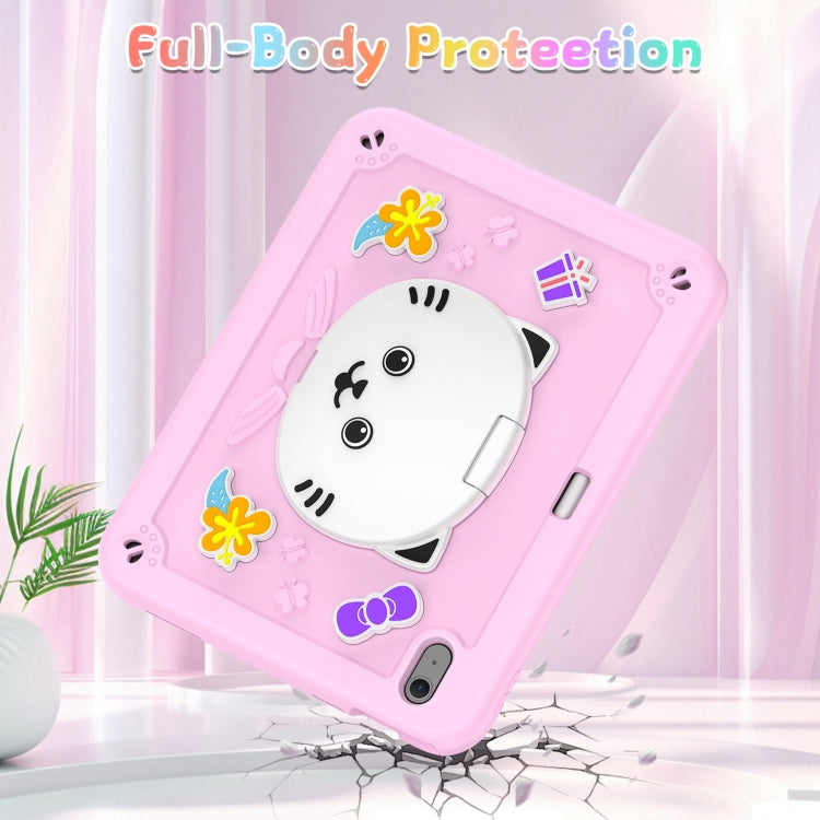 For iPad Air 11 2025 / 2024 Cat Holder Silicone Hybrid PC Tablet Case with Strap(Cherry Blossom Pink) by buy2fix