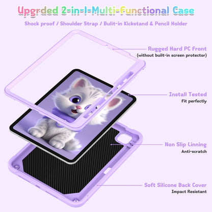 For iPad Pro 11 2025 / 2024 Cat Holder Silicone Hybrid PC Tablet Case with Strap(Purple) by buy2fix