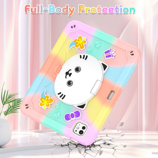 For iPad Pro 11 2025 / 2024 Cat Holder Silicone Hybrid PC Tablet Case with Strap(Colorful Rose Gold) by buy2fix