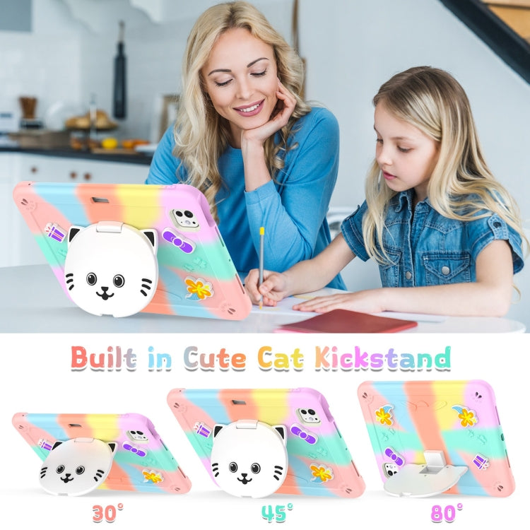 For iPad Pro 11 2025 / 2024 Cat Holder Silicone Hybrid PC Tablet Case with Strap(Colorful Rose Gold) by buy2fix