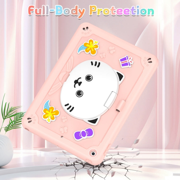 For iPad 10.2 2021 / 2020 / 2019 Cat Holder Silicone Hybrid PC Tablet Case with Strap(Rose Pink) - iPad 10.2 Cases by buy2fix | Online Shopping UK | buy2fix