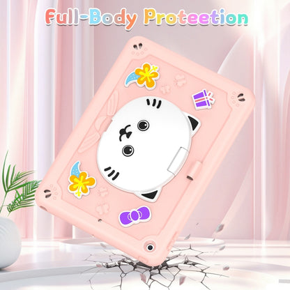 For iPad 10.2 2021 / 2020 / 2019 Cat Holder Silicone Hybrid PC Tablet Case with Strap(Rose Pink) - iPad 10.2 Cases by buy2fix | Online Shopping UK | buy2fix