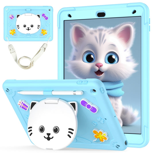 For iPad 10.2 2021 / 2020 / 2019 Cat Holder Silicone Hybrid PC Tablet Case with Strap(Sky Blue) - iPad 10.2 Cases by buy2fix | Online Shopping UK | buy2fix