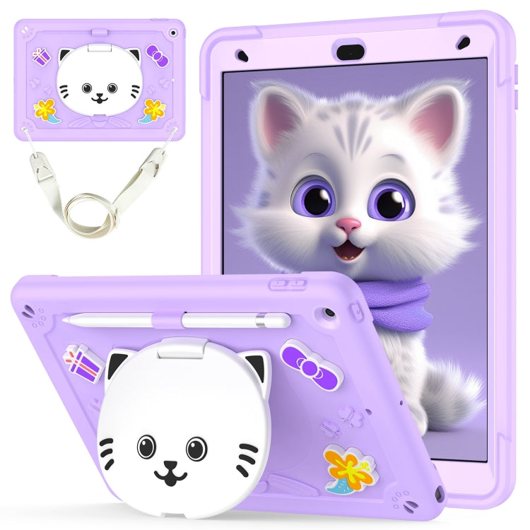 For iPad 10.2 2021 / 2020 / 2019 Cat Holder Silicone Hybrid PC Tablet Case with Strap(Purple) - iPad 10.2 Cases by buy2fix | Online Shopping UK | buy2fix