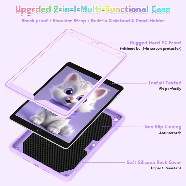 For iPad 10.2 2021 / 2020 / 2019 Cat Holder Silicone Hybrid PC Tablet Case with Strap(Purple) - iPad 10.2 Cases by buy2fix | Online Shopping UK | buy2fix