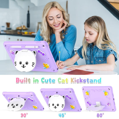 For iPad 10.2 2021 / 2020 / 2019 Cat Holder Silicone Hybrid PC Tablet Case with Strap(Purple) - iPad 10.2 Cases by buy2fix | Online Shopping UK | buy2fix
