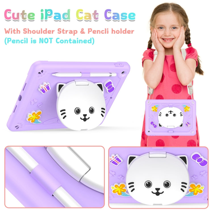 For iPad 10.2 2021 / 2020 / 2019 Cat Holder Silicone Hybrid PC Tablet Case with Strap(Purple) - iPad 10.2 Cases by buy2fix | Online Shopping UK | buy2fix