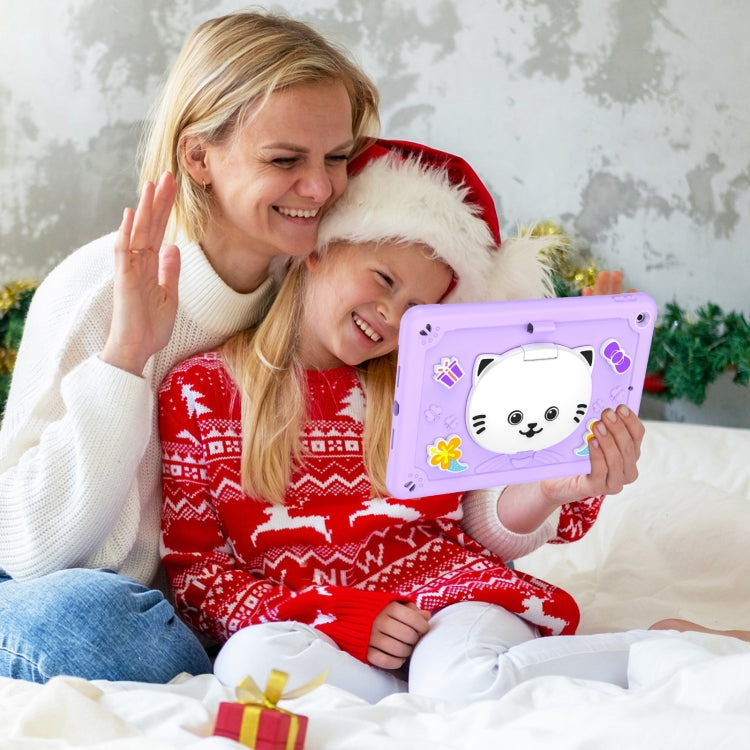 For iPad 10.2 2021 / 2020 / 2019 Cat Holder Silicone Hybrid PC Tablet Case with Strap(Purple) - iPad 10.2 Cases by buy2fix | Online Shopping UK | buy2fix