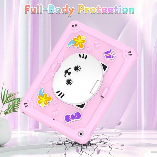 For iPad 10.2 2021 / 2020 / 2019 Cat Holder Silicone Hybrid PC Tablet Case with Strap(Cherry Blossom Pink) - iPad 10.2 Cases by buy2fix | Online Shopping UK | buy2fix