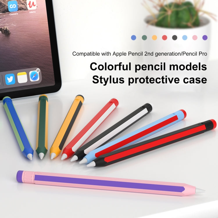 For Apple Pencil 2 / Pencil Pro Colorful Pencil Style Stylus Silicone Protective Case(Pink Purple) - Pencil Accessories by buy2fix | Online Shopping UK | buy2fix