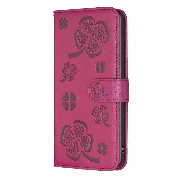 For Samsung Galaxy S25 Ultra 5G Four-leaf Embossed Leather Phone Case(Rose Red) by buy2fix