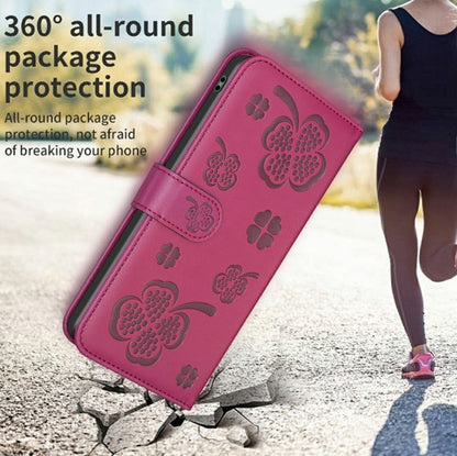 For Samsung Galaxy S25 Ultra 5G Four-leaf Embossed Leather Phone Case(Rose Red) by buy2fix