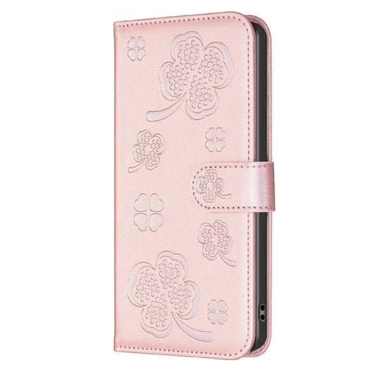 For Samsung Galaxy S25 Ultra 5G Four-leaf Embossed Leather Phone Case(Pink) by buy2fix