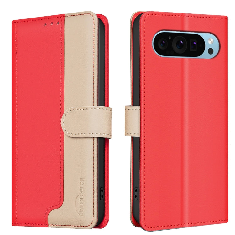 For Google Pixel 9 Color Matching RFID Anti-theft Leather Phone Case(Red) - Google Cases by buy2fix | Online Shopping UK | buy2fix