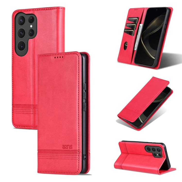 For Samsung Galaxy S25 Ultra 5G AZNS Magnetic Calf Texture Flip Leather Phone Case(Red) - Galaxy S25 Ultra 5G Cases by AZNS | Online Shopping UK | buy2fix