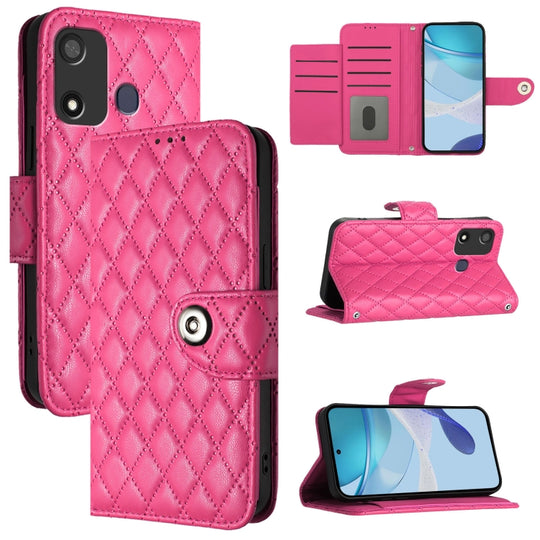 For itel P17 / A27 Rhombic Texture Flip Leather Phone Case with Lanyard(Rose Red)