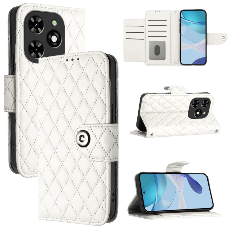 For Tecno Spark GO 2024 / Spark 20C Rhombic Texture Flip Leather Phone Case with Lanyard(White) by buy2fix