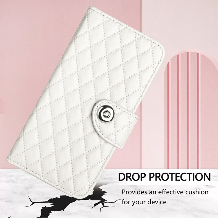 For Tecno Spark GO 2024 / Spark 20C Rhombic Texture Flip Leather Phone Case with Lanyard(White) by buy2fix