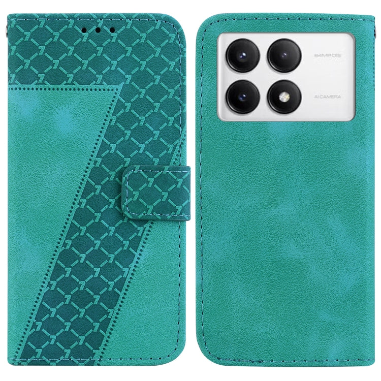 For Xiaomi Redmi K70 / K70 Pro Seven-shaped Embossed Leather Phone Case(Green) - K70 Cases by buy2fix | Online Shopping UK | buy2fix