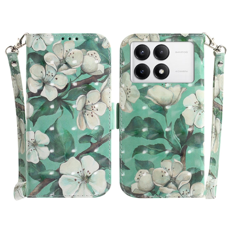 For Xiaomi Redmi K70 Pro / K70 3D Colored Flip Leather Phone Case(Watercolor Flower) - K70 Cases by buy2fix | Online Shopping UK | buy2fix