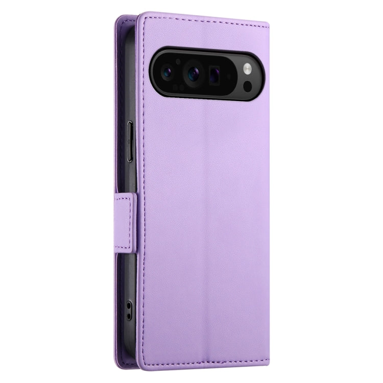 For Google Pixel 9 Pro Side Buckle Magnetic Frosted Leather Phone Case(Purple) - Google Cases by buy2fix | Online Shopping UK | buy2fix