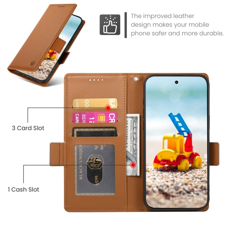 For Google Pixel 9 Pro Side Buckle Magnetic Frosted Leather Phone Case(Brown) - Google Cases by buy2fix | Online Shopping UK | buy2fix