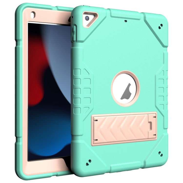 For iPad 10.2 2021 / 2020 / 2019 Armor Holder Silicone Hybrid PC Tablet Case(Mint Green Gold) by buy2fix