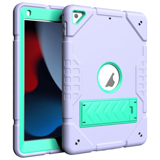 For iPad 10.2 2021 / 2020 / 2019 Armor Holder Silicone Hybrid PC Tablet Case(Purple Mint Green) by buy2fix