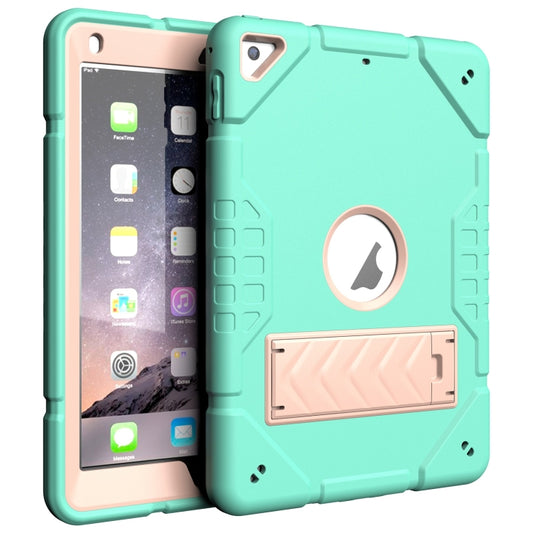 For iPad 9.7 2018 / Air / Air 2 Armor Holder Silicone Hybrid PC Tablet Case(Mint Green Gold) by buy2fix
