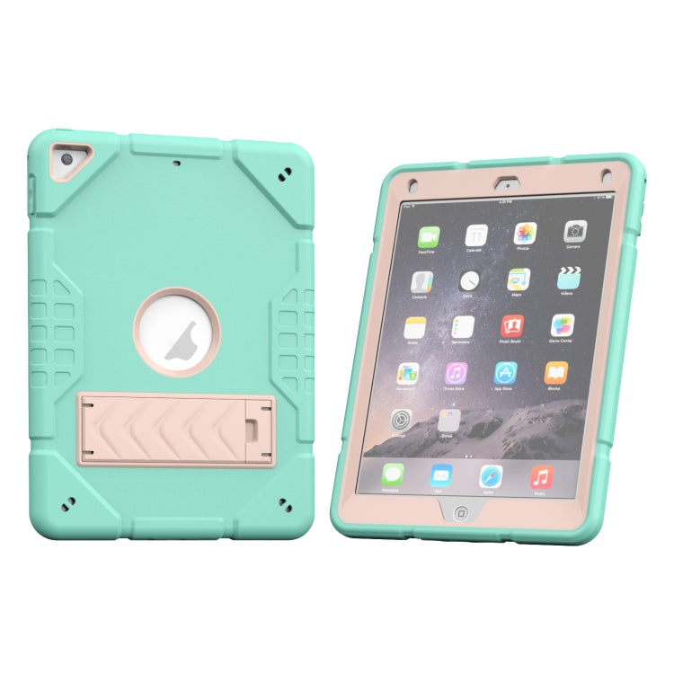 For iPad 9.7 2018 / Air / Air 2 Armor Holder Silicone Hybrid PC Tablet Case(Mint Green Gold) by buy2fix