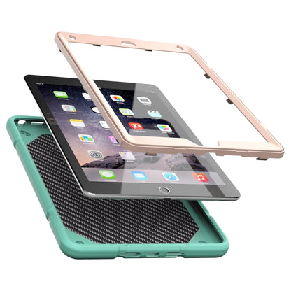 For iPad 9.7 2018 / Air / Air 2 Armor Holder Silicone Hybrid PC Tablet Case(Mint Green Gold) by buy2fix
