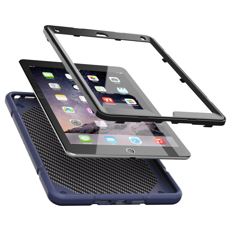 For iPad 9.7 2018 / Air / Air 2 Armor Holder Silicone Hybrid PC Tablet Case(Navy Blue Black) by buy2fix