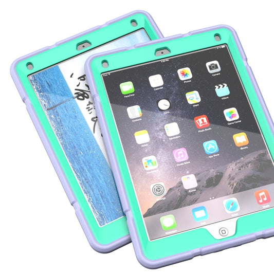 For iPad 9.7 2018 / Air / Air 2 Armor Holder Silicone Hybrid PC Tablet Case(Purple Mint Green) by buy2fix