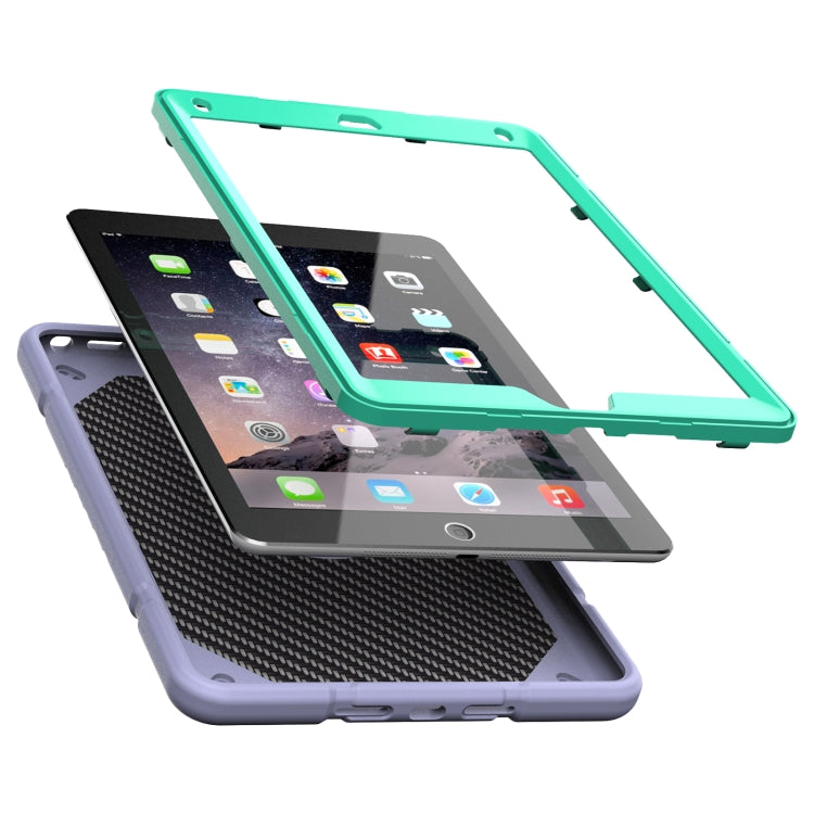 For iPad 9.7 2018 / Air / Air 2 Armor Holder Silicone Hybrid PC Tablet Case(Purple Mint Green) by buy2fix