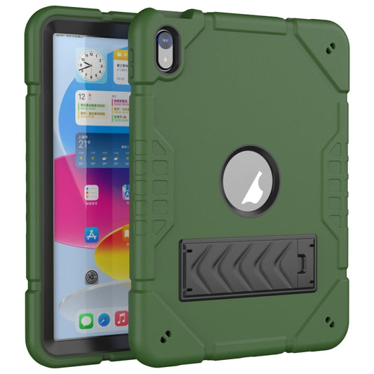For iPad 2025 / 2022 Armor Holder Silicone Hybrid PC Tablet Case(Army Green Black) by buy2fix