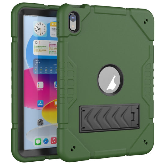 For iPad 2025 / 2022 Armor Holder Silicone Hybrid PC Tablet Case(Army Green Black)