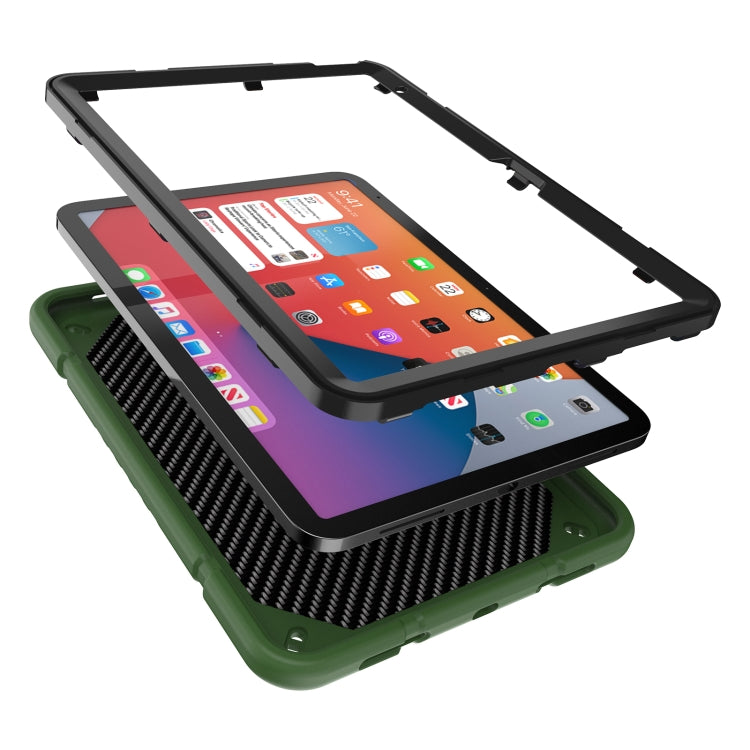 For iPad 2025 / 2022 Armor Holder Silicone Hybrid PC Tablet Case(Army Green Black) by buy2fix