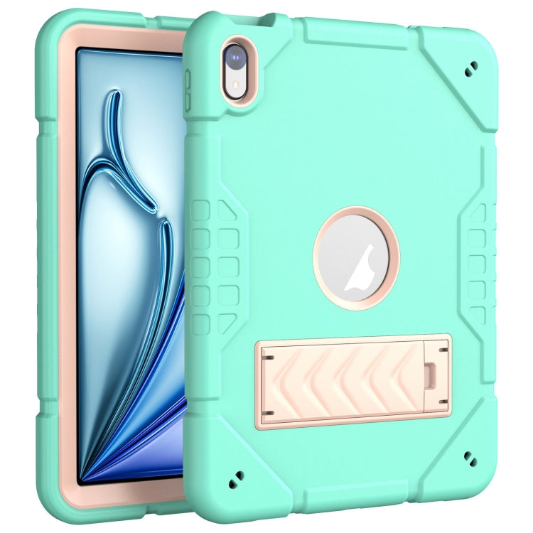 For iPad Air 11 2025 / 2024 Armor Holder Silicone Hybrid PC Tablet Case(Mint Green Gold) by buy2fix