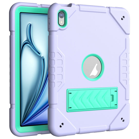 For iPad Air 11 2026 / 2025 / 2024 Armor Holder Silicone Hybrid PC Tablet Case(Purple Mint Green)