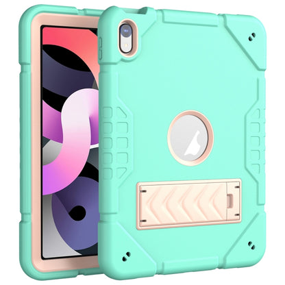 For iPad Air 2022 / 2020 10.9 Armor Holder Silicone Hybrid PC Tablet Case(Mint Green Gold) by buy2fix