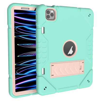 For iPad Pro 11 2022 / 2021 / 2020 Armor Holder Silicone Hybrid PC Tablet Case(Mint Green Gold) by buy2fix