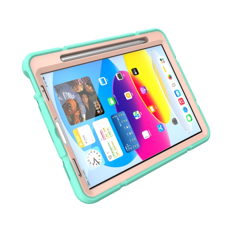 For iPad Pro 11 2022 / 2021 / 2020 Armor Holder Silicone Hybrid PC Tablet Case(Mint Green Gold) by buy2fix