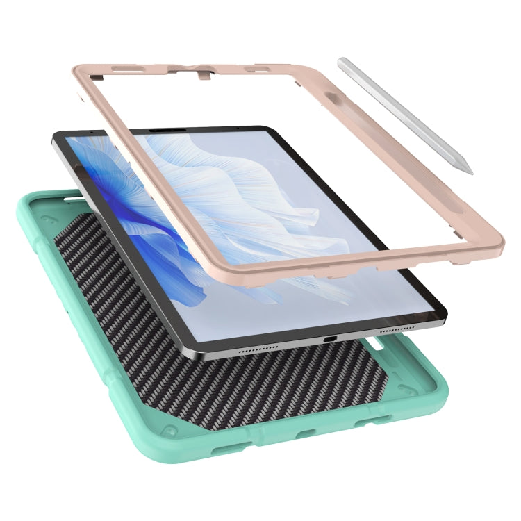 For iPad Pro 11 2022 / 2021 / 2020 Armor Holder Silicone Hybrid PC Tablet Case(Mint Green Gold) by buy2fix